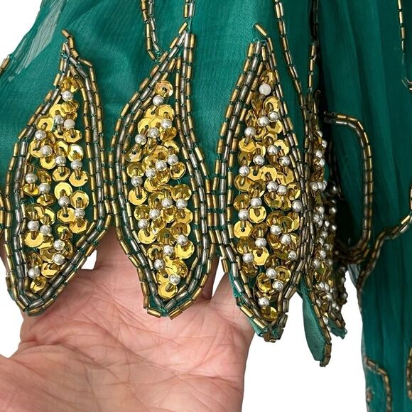 Carina Vintage Silk Top Tunic Women’s XL Beading Sequins Pearls Scalloped Trim - Picture 5 of 9